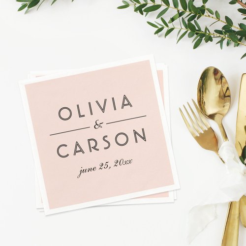 Modern Blush and Black Wedding Monogram Napkins