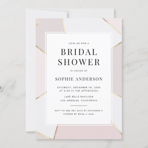 Modern Blush and Gold Foil Geometric Bridal Shower Invitation