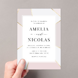 Modern Blush and Gold Foil Geometric Wedding  Acrylic Invitations