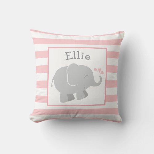 Modern Blush and Gray Elephant Custom Monogram Throw Pillow