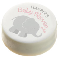 Modern Blush and Gray Elephant Girl Baby Shower Chocolate Dipped Oreo