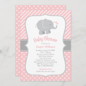 Modern Blush and Gray Elephant Girl Baby Shower Invitation (Front/Back)