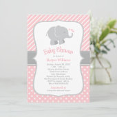 Modern Blush and Gray Elephant Girl Baby Shower Invitation (Standing Front)