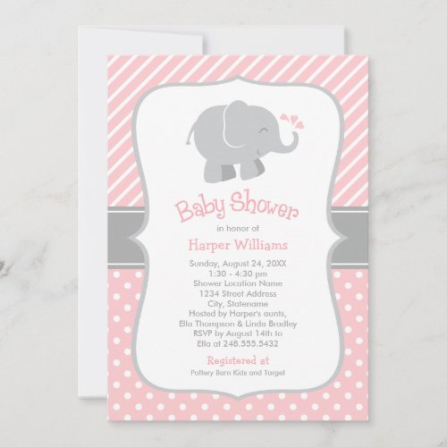 Elephant Baby Shower Invitations | Pink and Gray