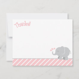 Modern Blush and Gray Elephant Girl Baby Shower Thank You Card