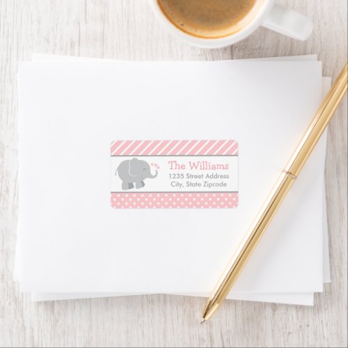 Modern Blush and Gray Elephant Girl Return Address Label