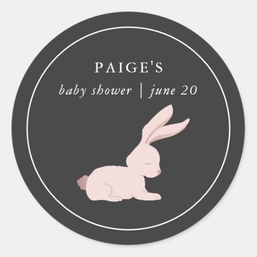 Modern Blush and Gray with Bunny Baby Shower Classic Round Sticker