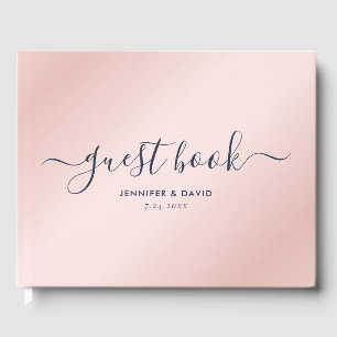 Modern Blush and Navy Blue Wedding Guest Book