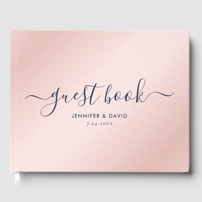 Modern Blush and Navy Blue Wedding Guest Book (Front)