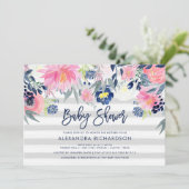 Modern Blush and Navy Floral Baby Shower Invitation (Standing Front)