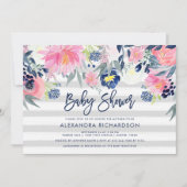 Modern Blush and Navy Floral Baby Shower Invitation (Front)