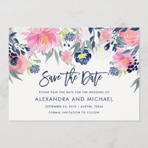Modern Blush and Navy Floral Wedding Save the Date