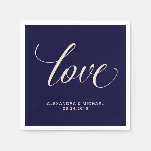 Modern Blush and Navy Typography  Love Paper Napkins