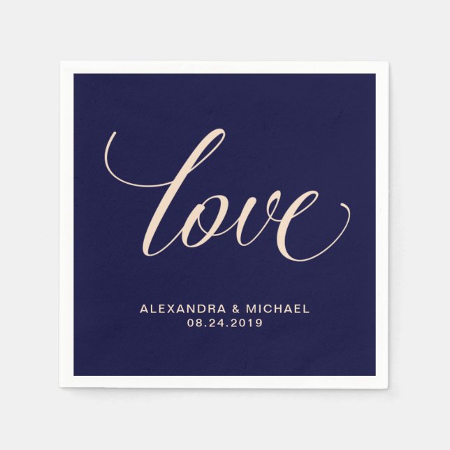 Modern Blush and Navy Typography | Love Paper Napkins (Front)