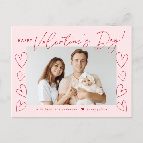 Modern Blush and Red Script Valentines Day Photo Holiday Postcard