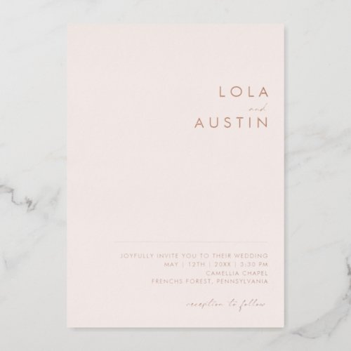Modern  Blush And Rose Gold Casual Wedding Real Foil Invitation
