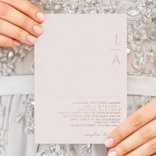 Modern   Blush And Rose Gold Monogram Wedding Real Foil Invitation