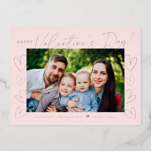 Modern Blush and Rose Gold Script Valentines Day Foil Holiday Postcard