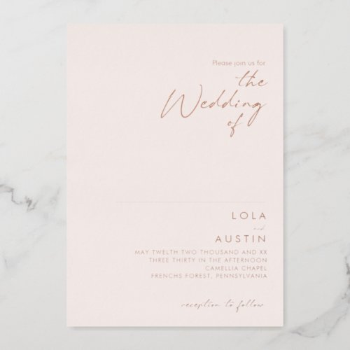 Modern  Blush And Rose Gold The Wedding Of Real Foil Invitation