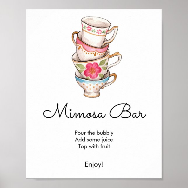 Modern Blush and White Tea Party Bridal Mimosa Bar Poster (Front)