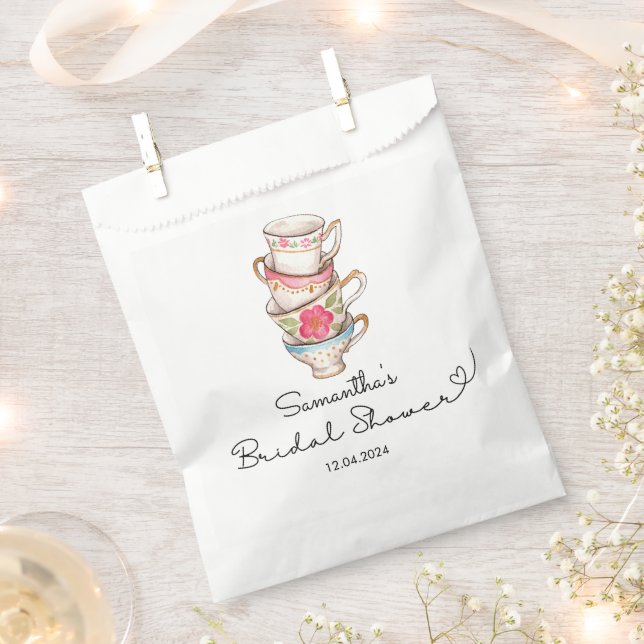 Modern Blush and White Tea Party Bridal Shower Favor Bag (Clipped)