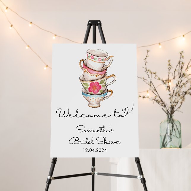 Modern Blush and White Tea Party Bridal Shower Foam Board (In Situ (Stand))