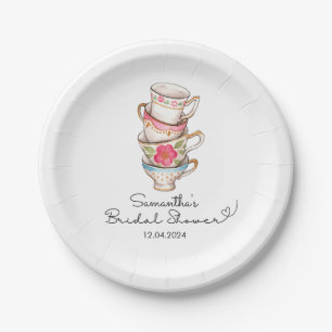 Modern Blush and White Tea Party Bridal Shower Paper Plates