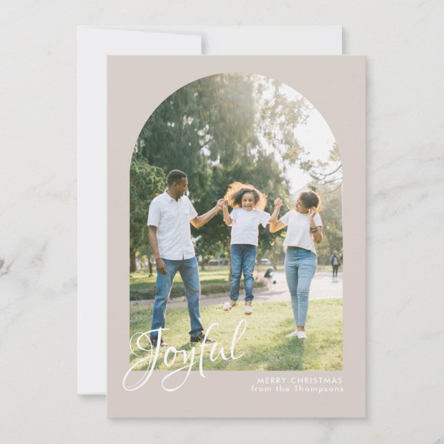 Modern Blush Arch Joyful Merry Christmas Holiday Card (Front)