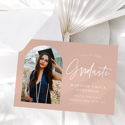 Modern Blush Arch Photo Graduation Announcement