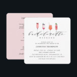 Modern Blush Bachelorette Weekend Invitation<br><div class="desc">Enjoy an awesome bachelorette weekend drinking rosé wine and mix drinks all day with this modern and trendy pink watercolor, the header in handwritten modern brushed calligraphy, the design is finished on the reverse with a blush background with the weekend event itinerary. Personalize with your information using the template fields...</div>