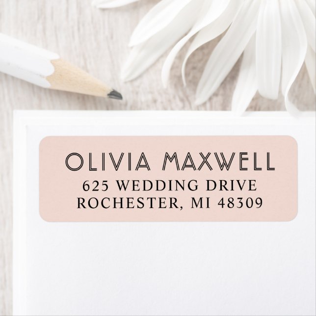 Modern Blush Black Art Deco Wedding Address Label (Insitu)