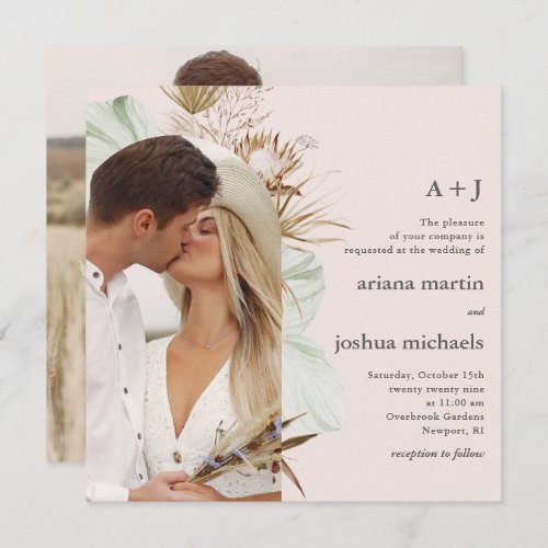 Modern Blush Boho Two Photo Wedding Invitation