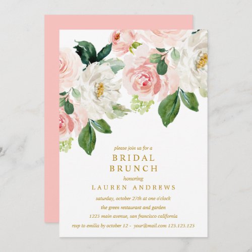 Modern Blush Bouquet Bridal Brunch Gold Wedding Invitation