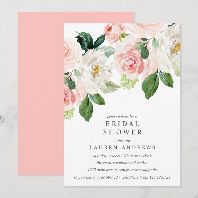 Modern Blush Bouquet Bridal Shower Pink Wedding Invitation (Front/Back)