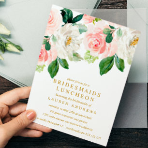 Modern Blush Bouquet Bridesmaids Luncheon Wedding Invitation