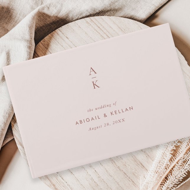 Modern Blush Brown Monogram Earth Tone Wedding Guest Book (Creator Uploaded)