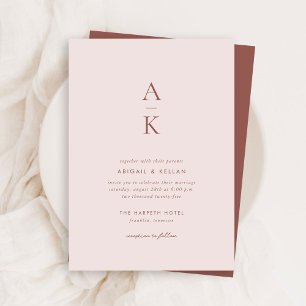 Modern Blush Brown Monogram Earth Tone Wedding Invitation