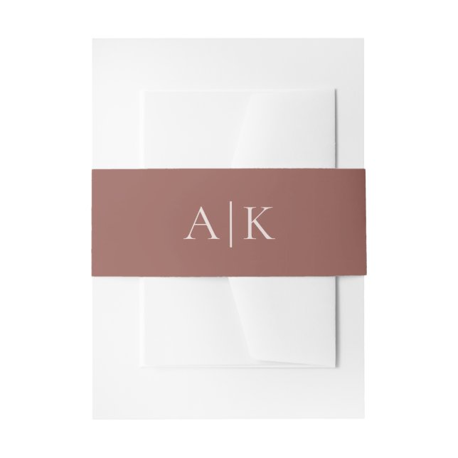 Modern Blush Brown Monogram Earth Tone Wedding Invitation Belly Band (Front Example)