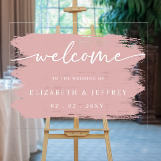 Modern Blush Brush Strokes Wedding Welcome Acrylic Sign