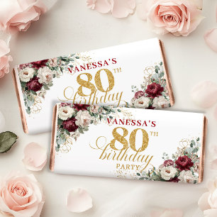 Modern Blush Burgundy 80th Birthday Hershey Bar