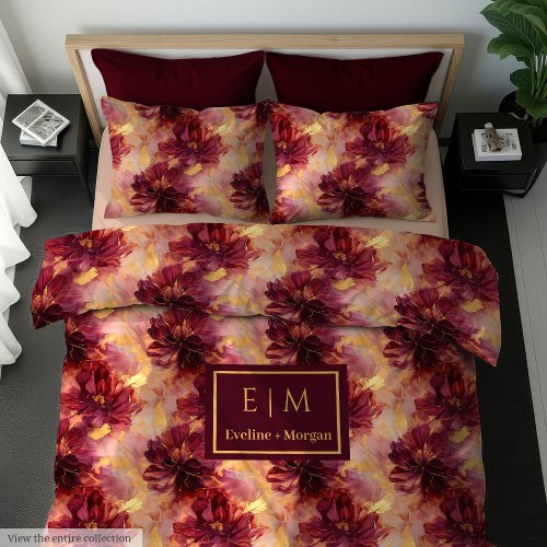 Modern Blush Burgundy Gold Boho Personalized Duvet