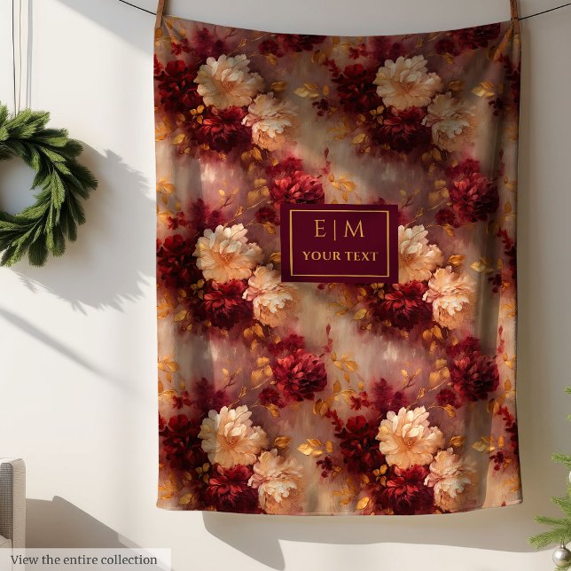 Modern Blush Burgundy Gold Personalized Boho Style Fleece Blanket (Modern Blush Burgundy Gold Personalized Boho Style Fleece Blanket)