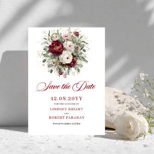 Modern Blush Burgundy Gold Save The Date Card