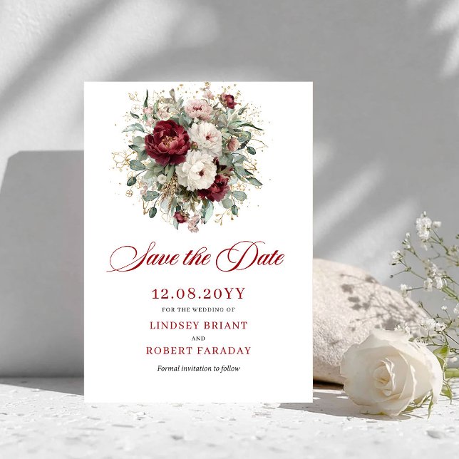 Modern Blush Burgundy Gold Save The Date Card (Modern Blush Burgundy Gold Save The Date Card)