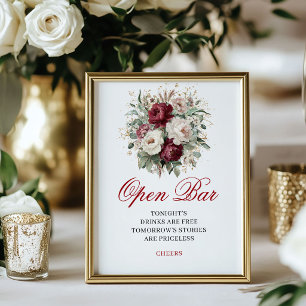 Modern Blush Burgundy Open Bar Wedding Sign