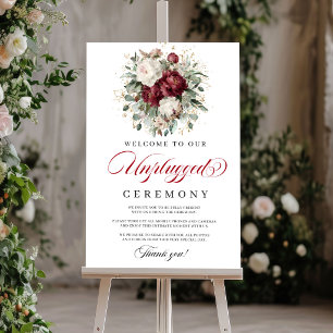 Modern Blush Burgundy Unplugged Ceremony Sign