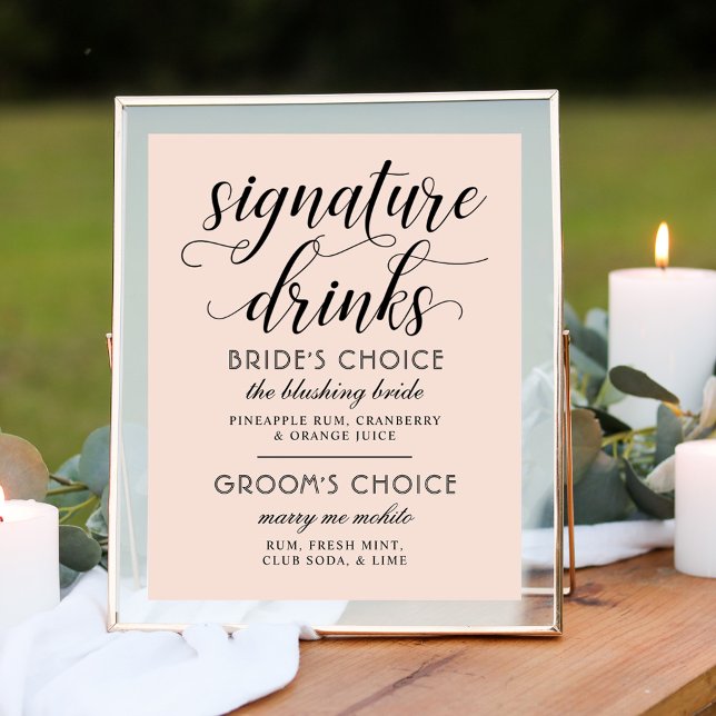 Modern Blush Calligraphy Deco Signature Drinks Poster (Creator Uploaded)