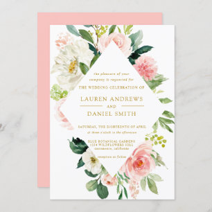 Modern Blush Chic Diamond GOLD Floral Wedding Invitation