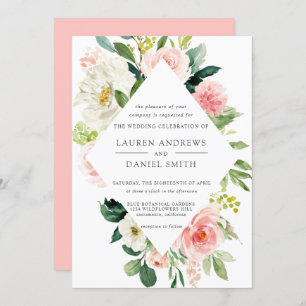 Modern Blush   Chic Diamond Pink Floral Wedding Invitation