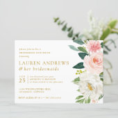Modern Blush Chic Floral Gold Bridesmaid Luncheon Invitation (Standing Front)